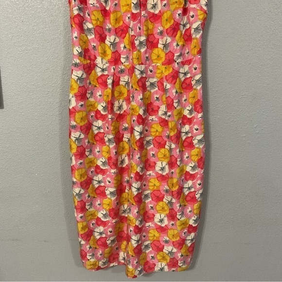 Boden Womens Silk Floral Dress Pink Yellow Short Sleeve Scoop Neck Pleated 6R - Picture 4 of 12
